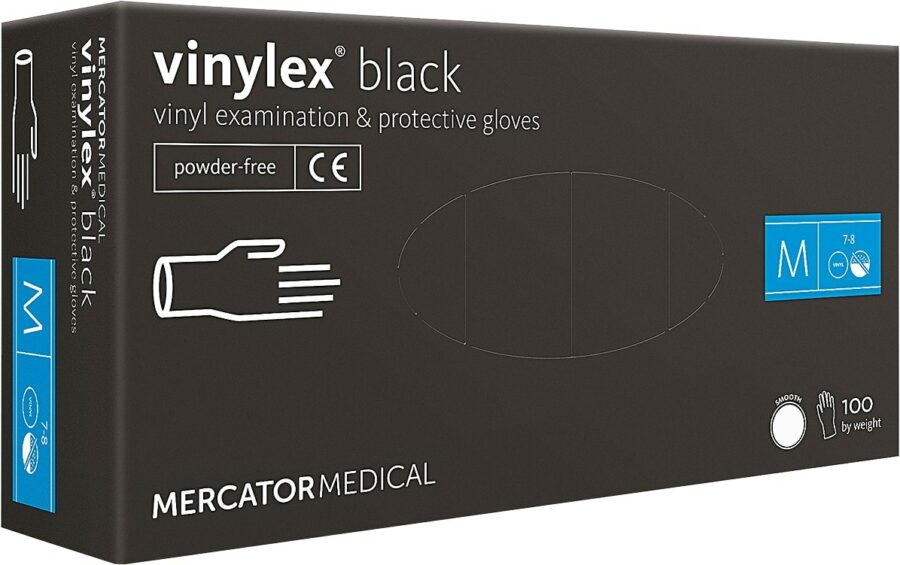 Jednorázové diagnostické Vinylové rukavice 100ks MERCATOR Vinylex® BLACK nepudrované