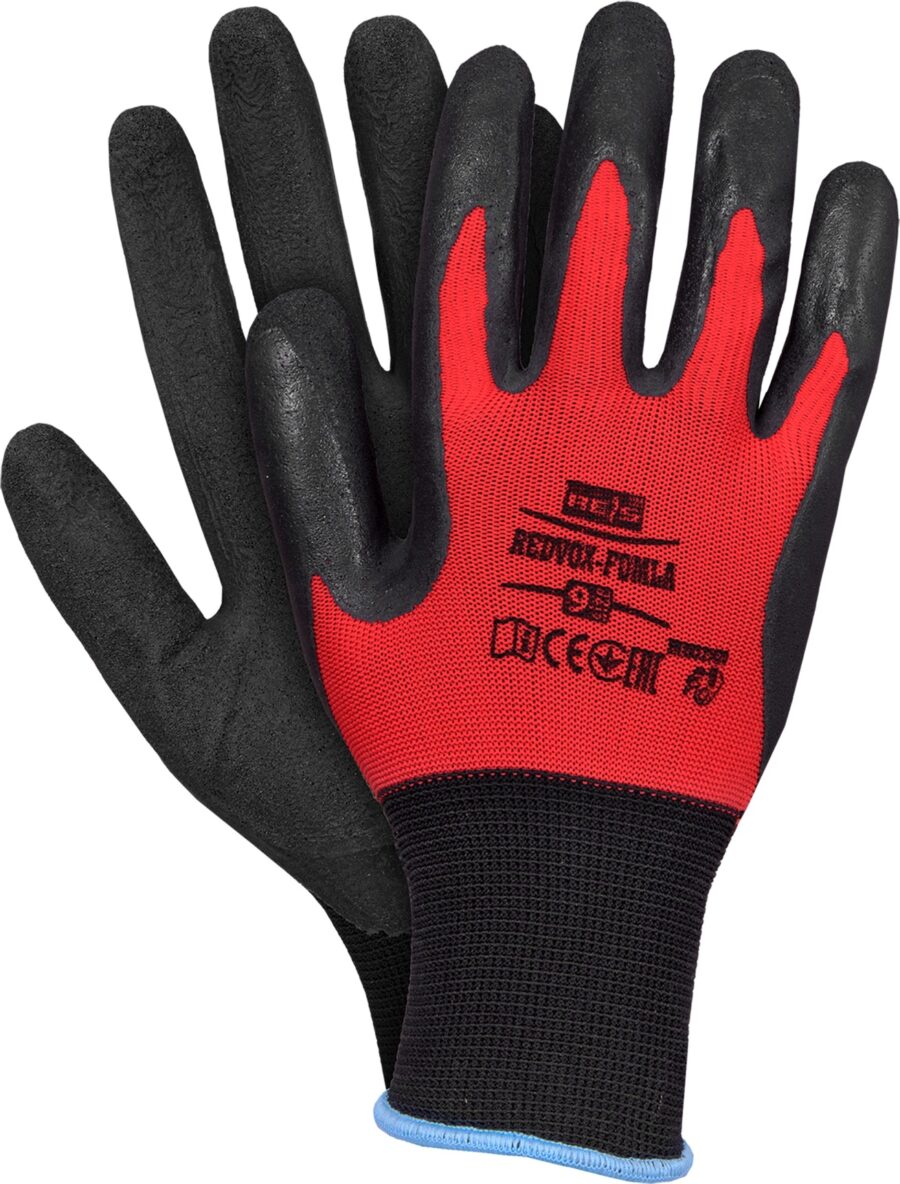 Pracovní rukavice máčené v latexu RICK FOAM RED