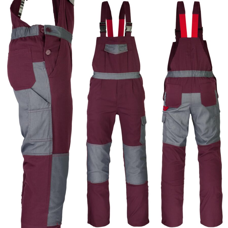 Pracovní kalhoty s laclem DELUX BURGUNDY