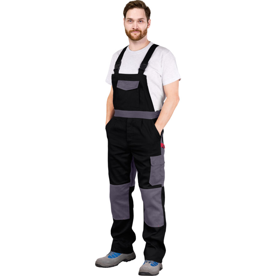 Pracovní kalhoty s laclem DELUX BLACK