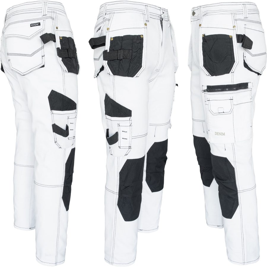 Pracovní džínové kalhoty strečové JEANS WORK WHITE