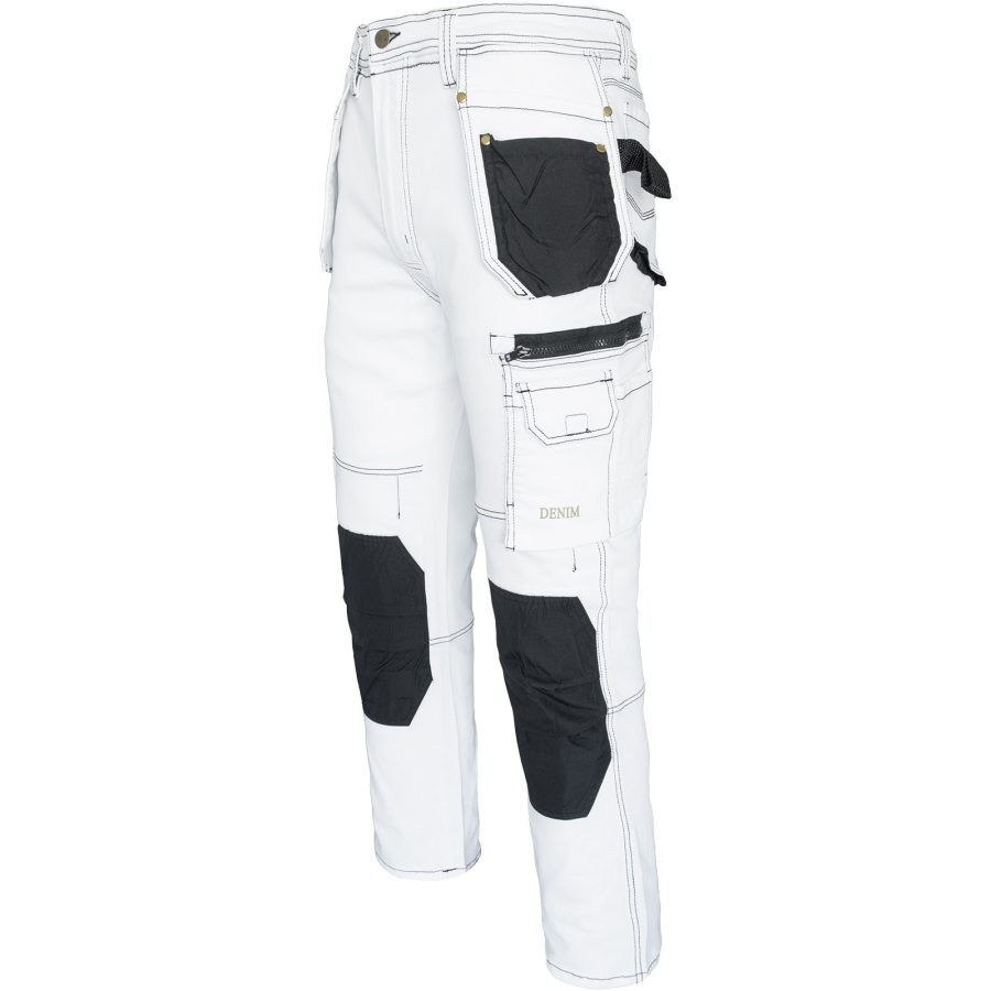 Pracovní džínové kalhoty strečové JEANS WORK WHITE